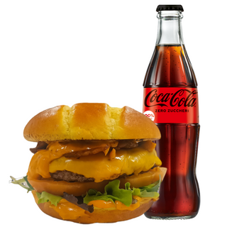 Double Cheese Bacon Burger Menù + Coca Cola Zero Vetro 330ml