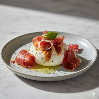 Ensalada De Burrata Ahumada Con Virutas Ibéricas