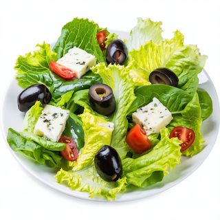 Ensalada de verde con queso de Burgos y olivas negras
