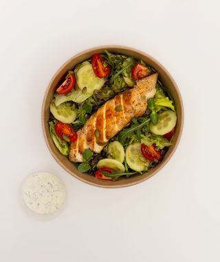 Salad with chicken in lemon sauce and cottage cheese