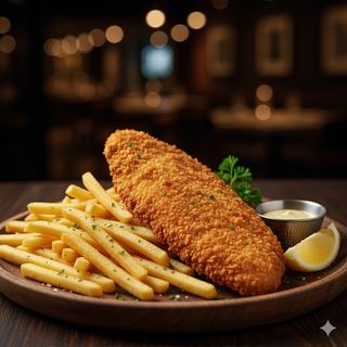 Панирано филе (200г) + Картофи (100г)