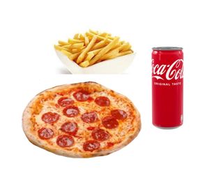 Diavola con patatine fritte e bevanda a scelta