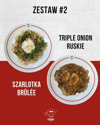 Pierogi triple onion ruskie 8szt. + Szarlotka brulée 6szt.