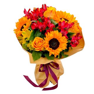 Buchet Floarea Soarelui si trandafiri