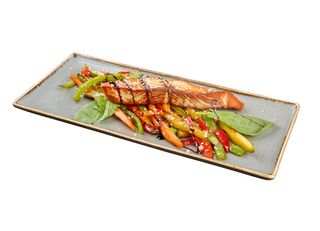 Сьомга филе с териаки и сотирани зеленчуци (350г)