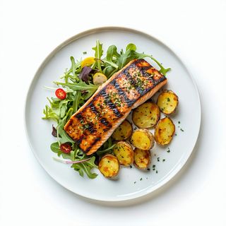 Emperador Plancha Con Ensalada Y Patatas