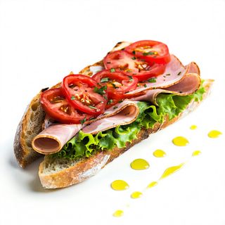 Bocadillo De Lacón, Tomate, Lechuga, Piquillo Y Aceite De Oliva