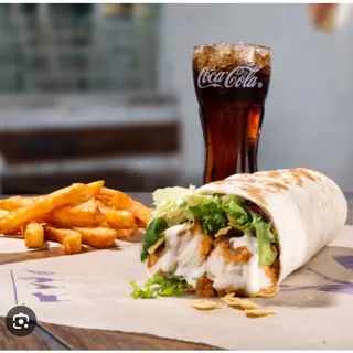 Menú burrito de pollo + patatas + Coca-Cola (330 ml.)
