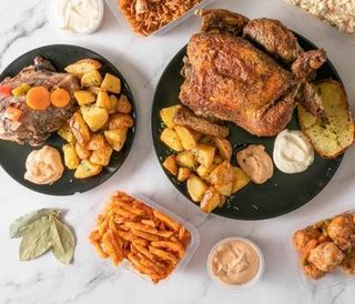 2 Pollos + 2 patatas al horno + alioli