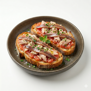 Tosta tomate, atun y anchoa