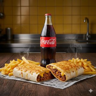 Oferta 3 tacos (L) + patatas +Coca-Cola Sabor Original botella 2L.