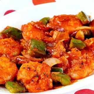 Chilli prawns (medio picante)+arroz 