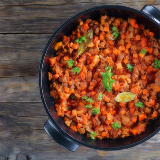 Sartén De Picadillo con huevos y patatas fritas