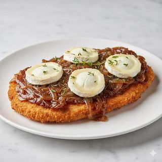 Milanesa XS con cebolla caramelizada y queso de cabra