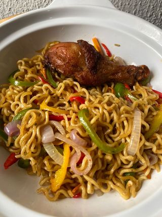 Stir fry noodles and peppered chicken