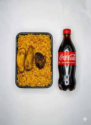 A Plate Of Rice With Beef + Cocacola
