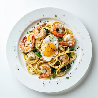 54 Fettuccine alla piastra con frutti di mare