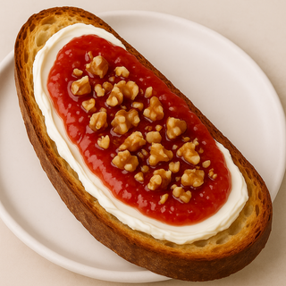 Tostada Con Crema De Queso, Mermelada Y Nueces