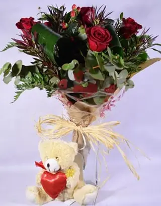 Ramo De 6 Rosas Y Oso