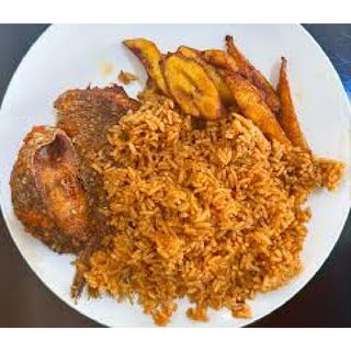 Jollof Rice, Dodo and Fried Fish