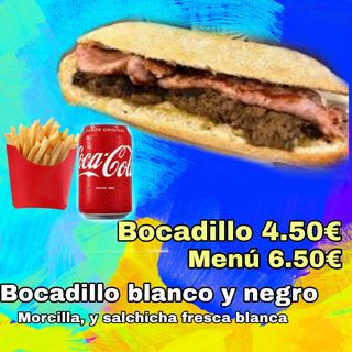 Menú bocadillo blanco y negro