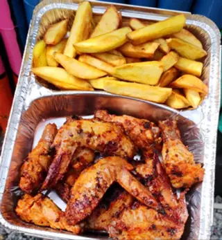Fried Sweet Potatoes and Wings