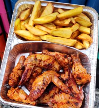 Fried Sweet Potatoes and Wings