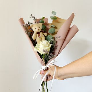 Ramo de 1 Rosa Blanca + Osito Palo 