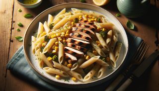 Penne cu piept de pui si porumb