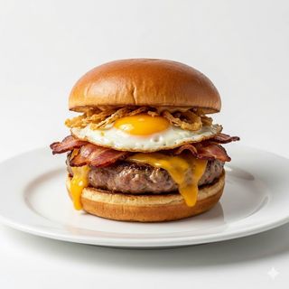 Hamburguesa De Cerdo Ibérico Con Cebolla Crujiente Y Queso