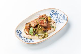 Салат з спайсі баклажану та мусом з вугра  