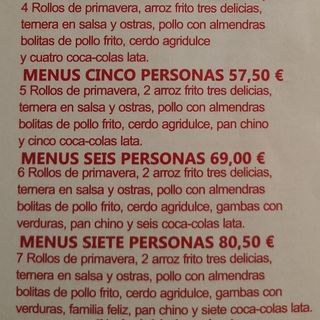 Menú Para 5 Personas