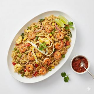 Riso saltato con verdure uova e gamberi