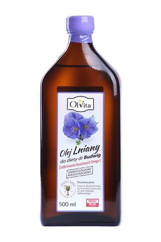 Olej Lniany Budwigowy zimnotłoczony nieoczyszczony 500ml OLVITA