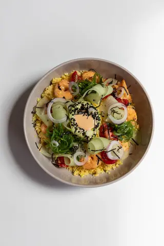 Bowls with shrimps