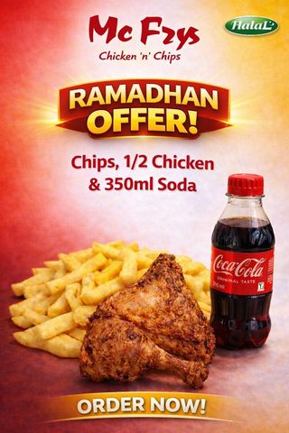 Half Chicken + Chips + 350ml Soda