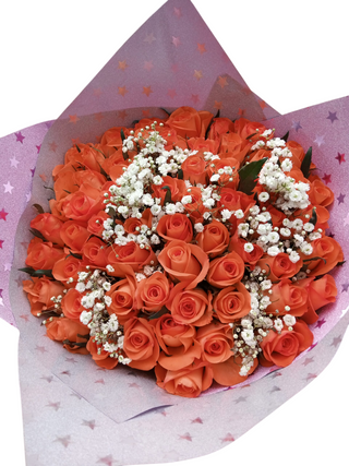 Orange Roses + Gypsophila