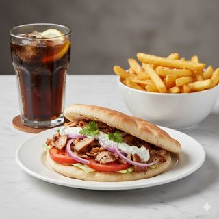 Plato De Pita Con Patatas Y Refresco