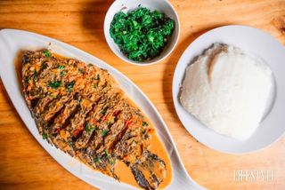 Ugali,Fish with vegetables