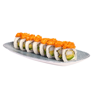 Uramaki z krewetkami w tempurze i kremowym tatarem z łososia