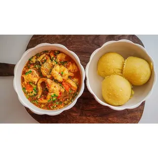 Seafood Okro with Eba