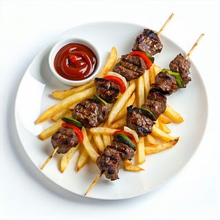 2 Brochettes De Viande + Frites