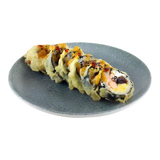 Futomaki z tempurze z pieczonym łososiem teriyaki i mango