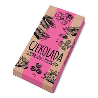 Czekolada gorzka 70% z żurawiną 100 g Wegańskie serce