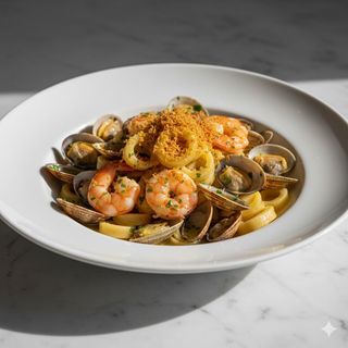 Calamarata con vongole, mazzancolle e bottarga