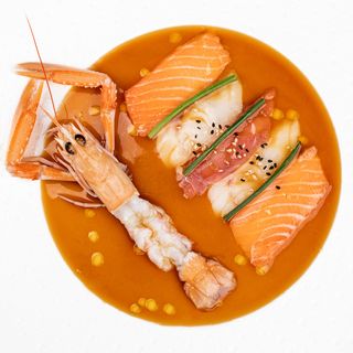 Carpaccio passion fruit, salmone con mango