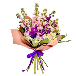 Buchet Matthiola si Trandafiri mov