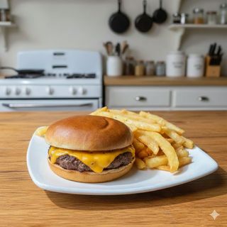 Cheeseburger + Pomfrit