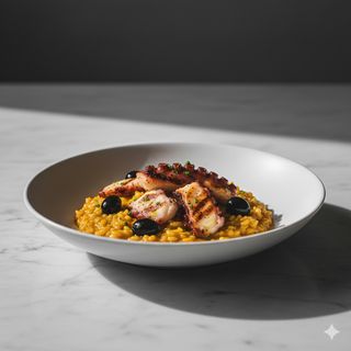 Risotto Acquerello con polpo e olive