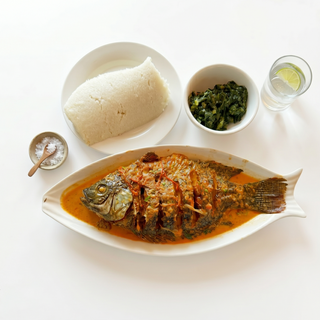 Fish fry + veg with Ugali